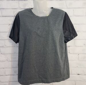 J. Crew T-shirt With Faux Leather Sleeves, Sz L